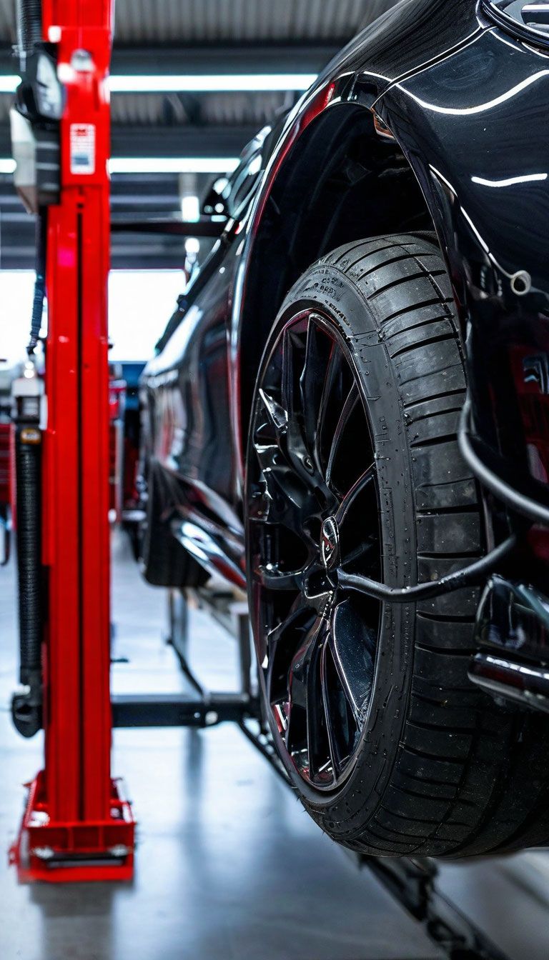 Колеса та інструменти у майстерні шиномонтажу